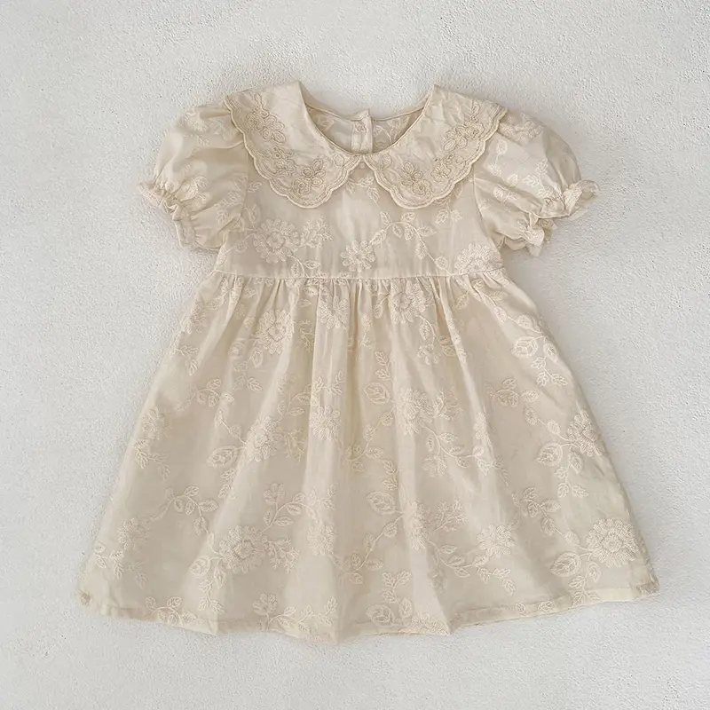 1-6Yrs Infant Girl Clothes Summer Baby Girl Dress Lace Collar Dress Toddler Girl Baby Kids Clothing Embroidery Princess Dress
