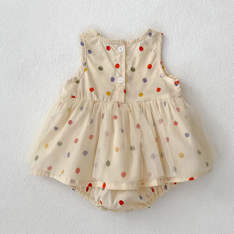 0-24M Summer Newborn Kids Baby Girls Colored Dots Lace Rompers Infant Baby Girls Short Sleeve Rompers Clothes Infant Jumpsuit