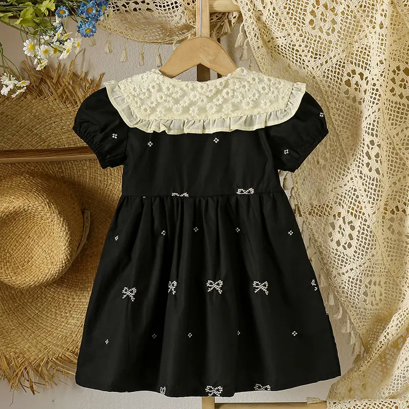 1-6Yrs Girls Princess Dress Short Sleeved Girls Clothing Summer Bow Embroidery Bow Casual Dresses Sweet and Cute Kids Clothes