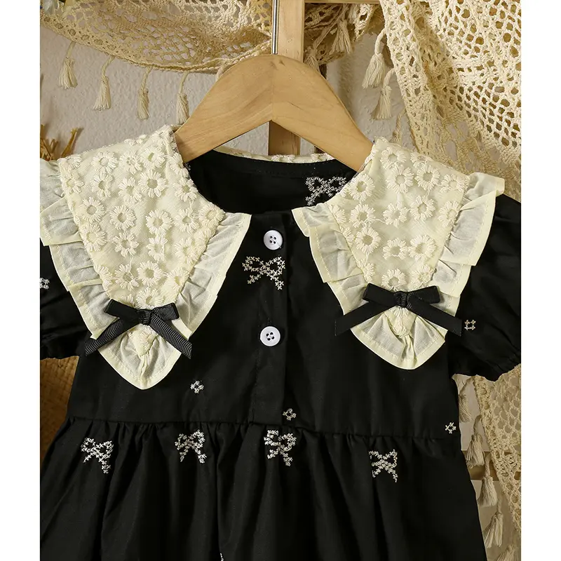 1-6Yrs Girls Princess Dress Short Sleeved Girls Clothing Summer Bow Embroidery Bow Casual Dresses Sweet and Cute Kids Clothes