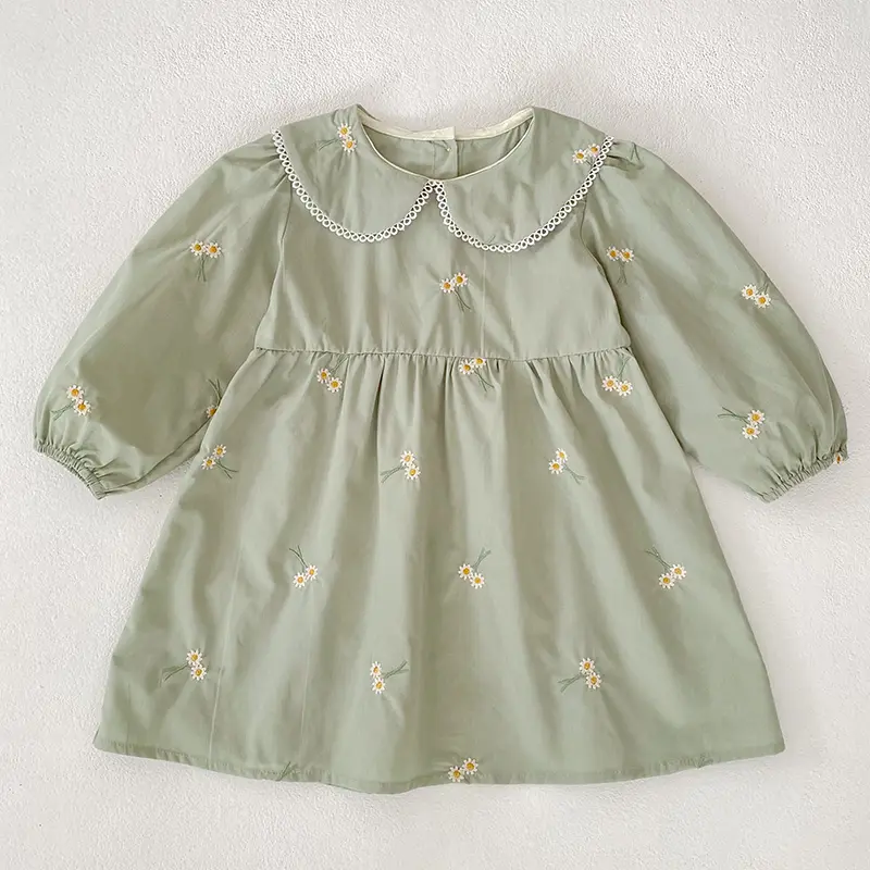 New French Retro Floral Girls' Dress Sweet Embroidery Long Sleeved Children's Princess Dress Flower Girl Dresses for Weddings