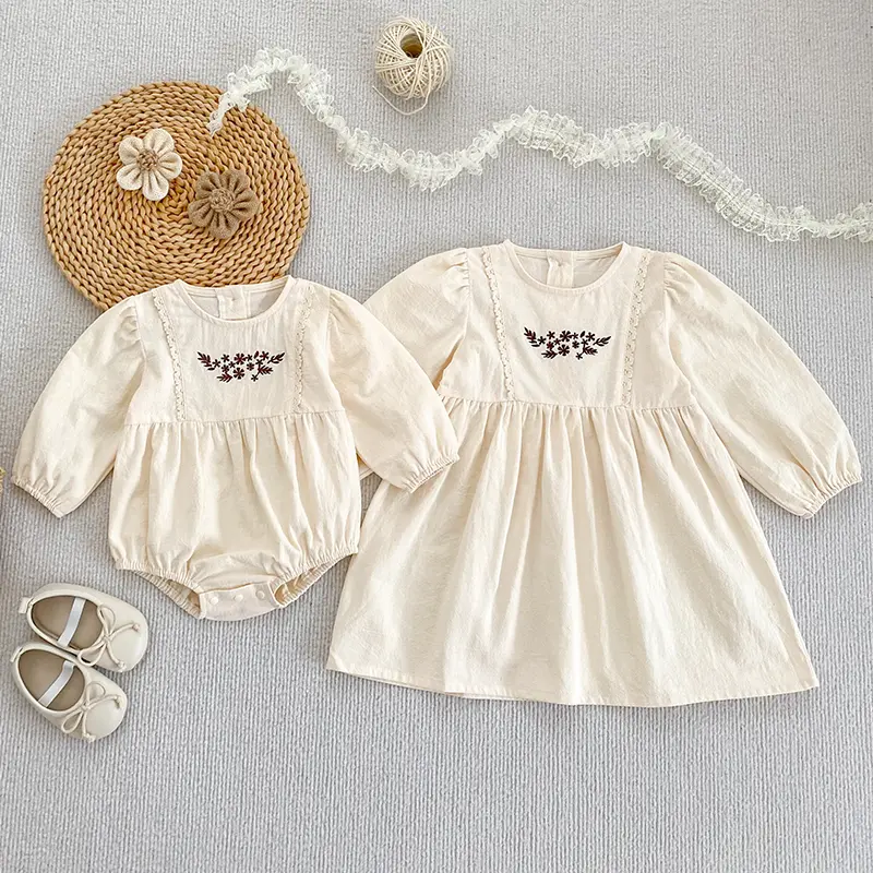 Girls Baby Embroidered Princess Jumpsuit Long Sleeve Thin Style Spring Autumn Children Clothing Cotton Infant Baby Girls Romper