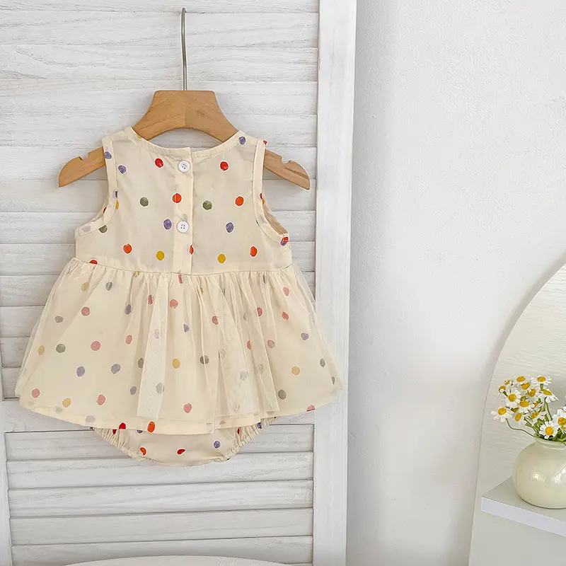 0-24M Summer Newborn Kids Baby Girls Colored Dots Lace Rompers Infant Baby Girls Short Sleeve Rompers Clothes Infant Jumpsuit