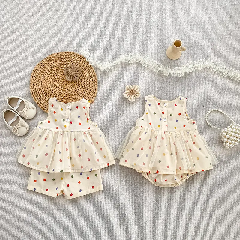 0-24M Summer Newborn Kids Baby Girls Colored Dots Lace Rompers Infant Baby Girls Short Sleeve Rompers Clothes Infant Jumpsuit