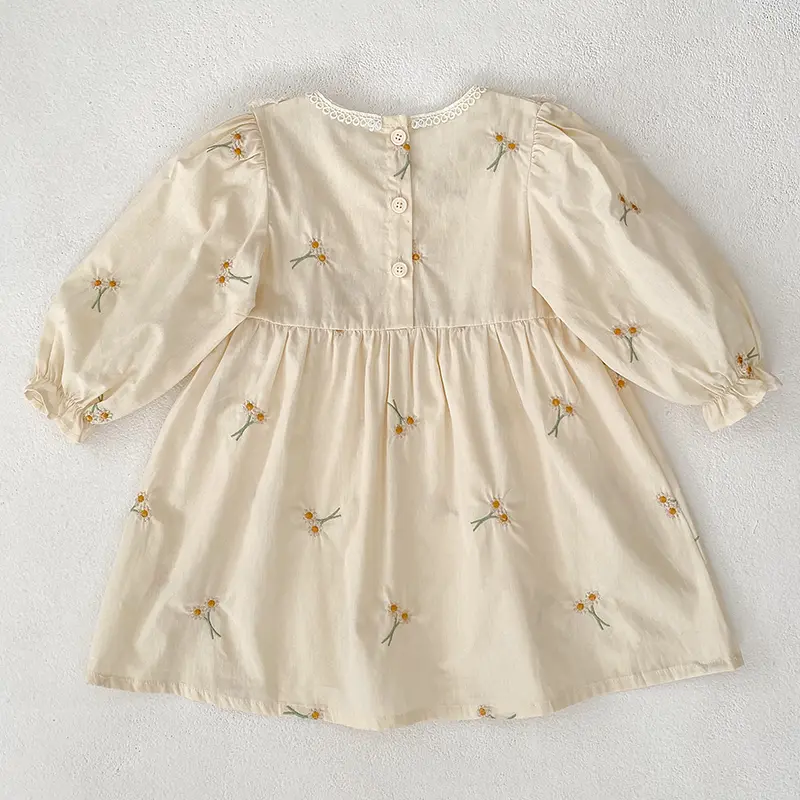 Autumn Embroidery Flower Dress 2-7Yrs Girl Party Dress Long Sleeved Cotton Kids Princess Dresses Children Clothes Sister Dress