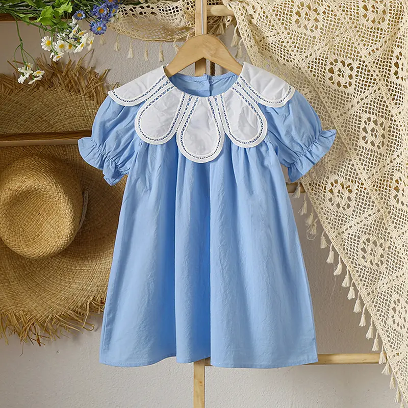 1-6Yrs Girls Dress Summer Petal Collar Puff Sleeved Elegant Baby Kids Princess Birthday Dresses Children Clothes Party Vestidos