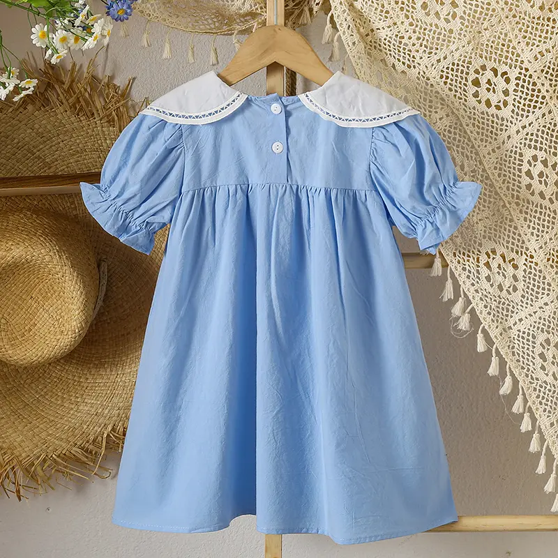 1-6Yrs Girls Dress Summer Petal Collar Puff Sleeved Elegant Baby Kids Princess Birthday Dresses Children Clothes Party Vestidos