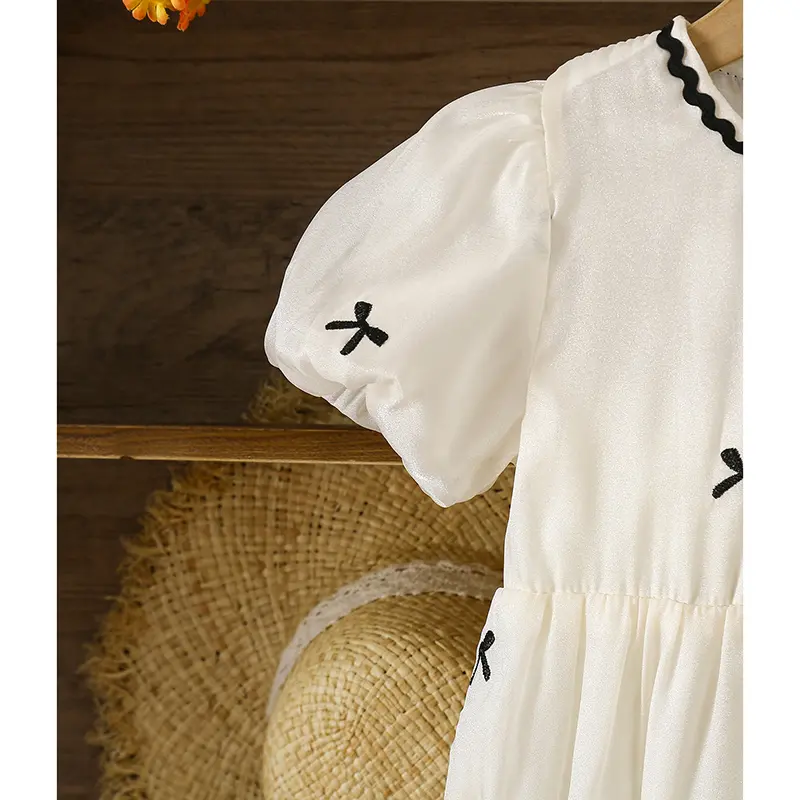 Summer Baby Party Princess Romper Puff Sleeve Children Clothes Infant Baby Girl Bodysuits Cotton Bow Embroidery Climbing Suit