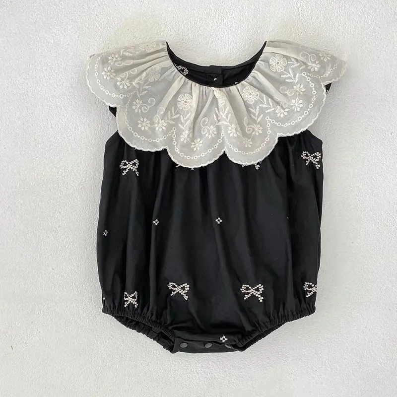 Summer Newborn Baby Girl Romper 0-24M Baby Girl Clothing Petal Collar Cotton Romper Embroidery Bow Toddler Baby Girls Jumpsuit