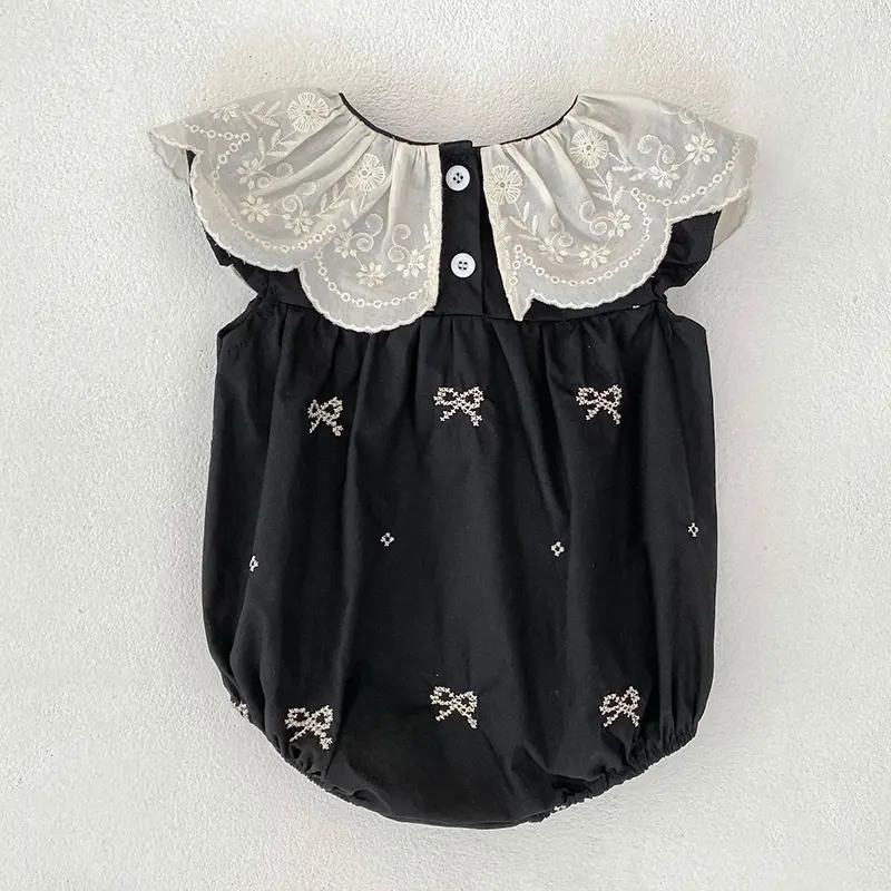 Summer Newborn Baby Girl Romper 0-24M Baby Girl Clothing Petal Collar Cotton Romper Embroidery Bow Toddler Baby Girls Jumpsuit