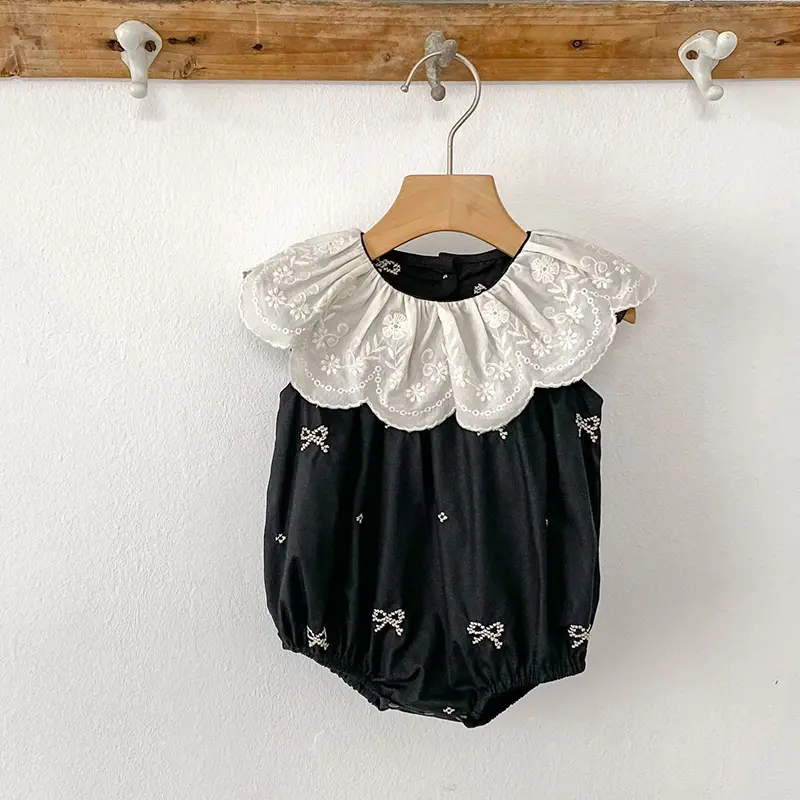 Summer Newborn Baby Girl Romper 0-24M Baby Girl Clothing Petal Collar Cotton Romper Embroidery Bow Toddler Baby Girls Jumpsuit