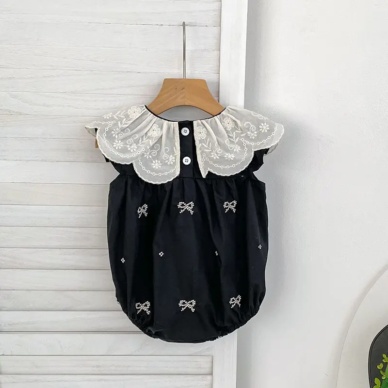 Summer Newborn Baby Girl Romper 0-24M Baby Girl Clothing Petal Collar Cotton Romper Embroidery Bow Toddler Baby Girls Jumpsuit