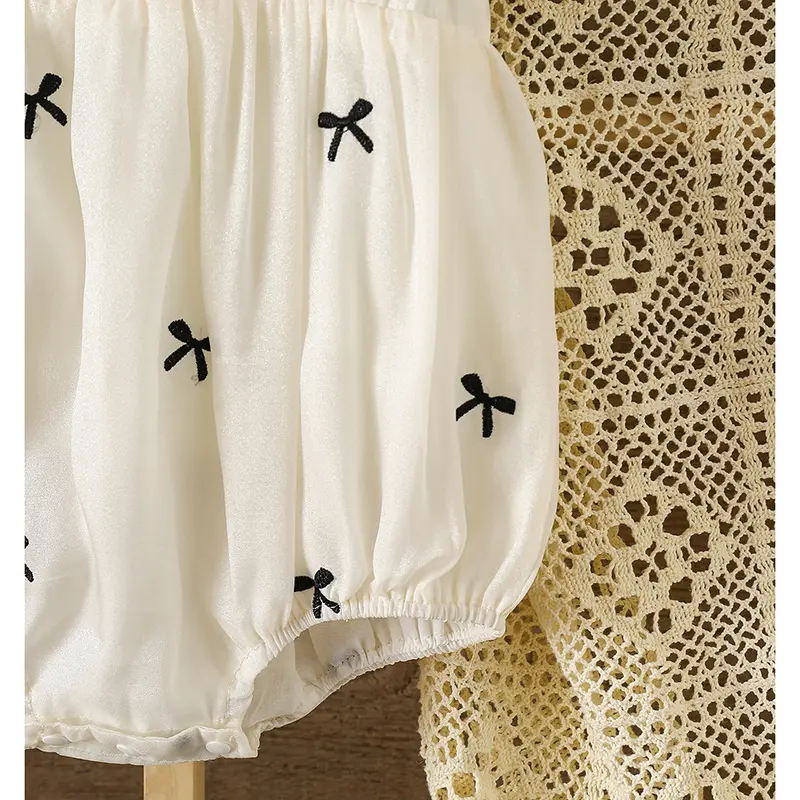 Summer Baby Party Princess Romper Puff Sleeve Children Clothes Infant Baby Girl Bodysuits Cotton Bow Embroidery Climbing Suit