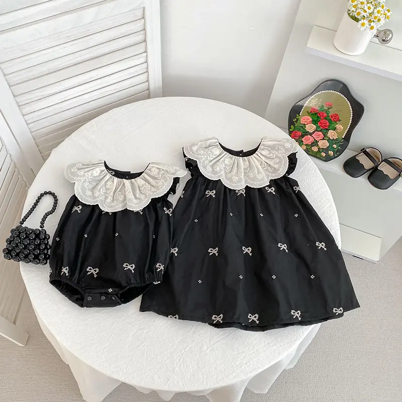 Summer Newborn Baby Girl Romper 0-24M Baby Girl Clothing Petal Collar Cotton Romper Embroidery Bow Toddler Baby Girls Jumpsuit