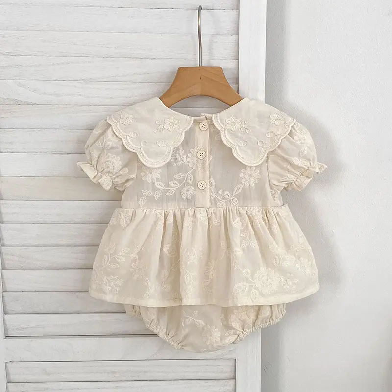 Summer Baby Girl Clothes Embroidery Newborn Romper Dress Peter Pan Collar Floral Cotton Short Sleeve Baby Bodysuit 0-24 Months