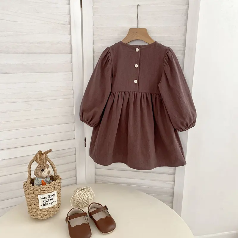 Children Girl Vintage Dress Spring Autumn Embroidered Flowers 2-7Y Kids Girls Princess Dress Long Sleeve Cotton Baby Girls Dress