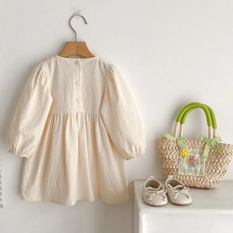 Toddler Girls Retro Dress Spring Autumn Cotton Lace Spliced Children Girls Dress Loose Long Sleeve Embroidery Babys Girl Dress
