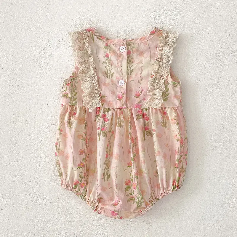 New Baby Girl Bodysuit Floral Baby Clothes Lace Summer New Female Baby Small Pink Flower bow Romper Newborn One-piece Jumpsuit