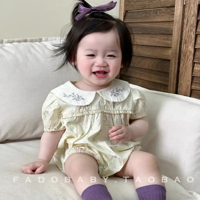 0-24M Sweet Newborn Baby Girls Purple Flowers Romper Cozy Short Sleeve Tulle Baby Tutu Romper Dress Toddler Girls Clothing