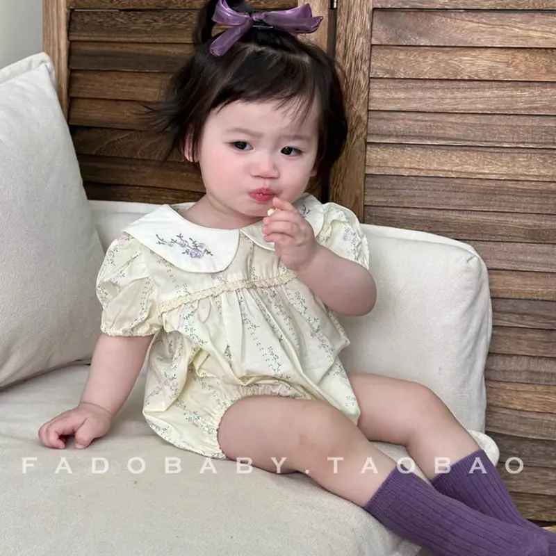 0-24M Sweet Newborn Baby Girls Purple Flowers Romper Cozy Short Sleeve Tulle Baby Tutu Romper Dress Toddler Girls Clothing