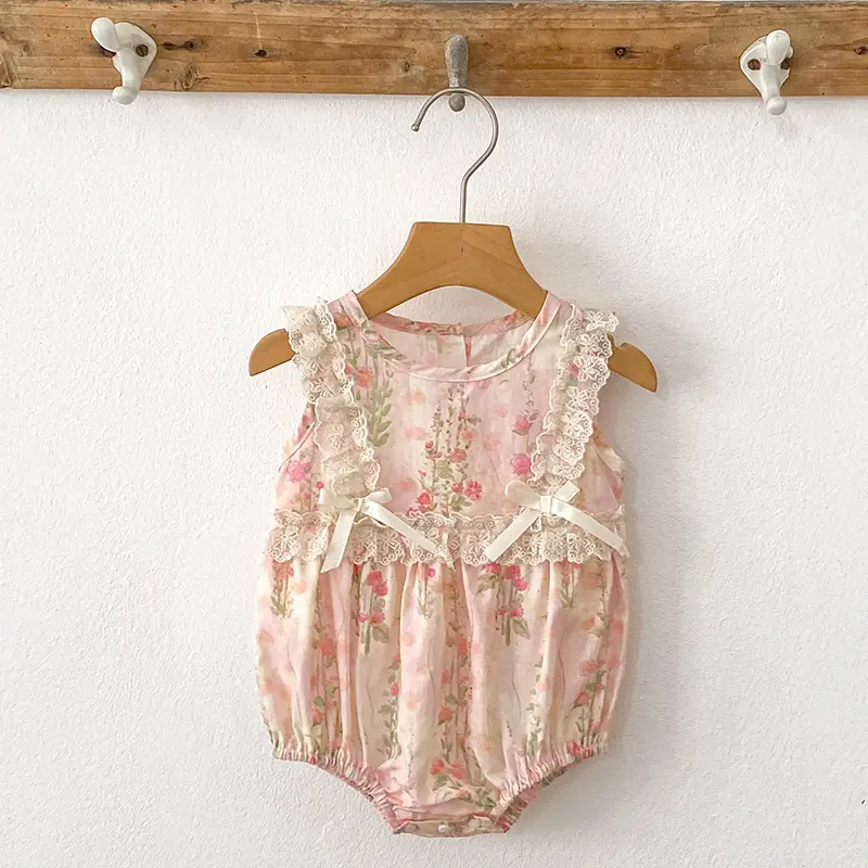New Baby Girl Bodysuit Floral Baby Clothes Lace Summer New Female Baby Small Pink Flower bow Romper Newborn One-piece Jumpsuit