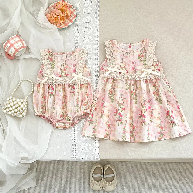 New Baby Girl Bodysuit Floral Baby Clothes Lace Summer New Female Baby Small Pink Flower bow Romper Newborn One-piece Jumpsuit