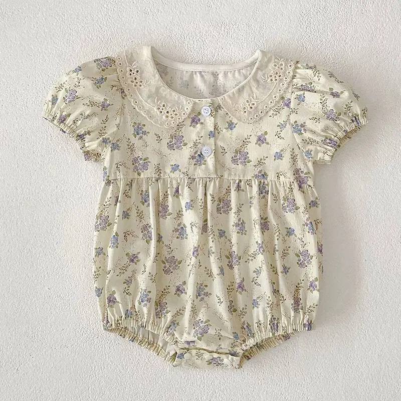 0-24M Sweet Newborn Baby Girls Purple Flowers Romper Cozy Short Sleeve Tulle Baby Tutu Romper Dress Toddler Girls Clothing