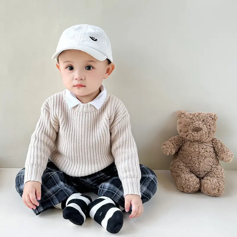 0-6Yrs Children Boy Girl Knit Sweater Winter Kids Clothes Causal Solid Color Long Sleeve Pullover Tops Toddler Sweater Knitting