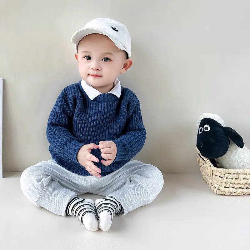 0-6Yrs Children Boy Girl Knit Sweater Winter Kids Clothes Causal Solid Color Long Sleeve Pullover Tops Toddler Sweater Knitting