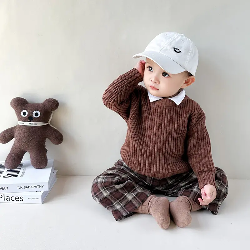 0-6Yrs Children Boy Girl Knit Sweater Winter Kids Clothes Causal Solid Color Long Sleeve Pullover Tops Toddler Sweater Knitting