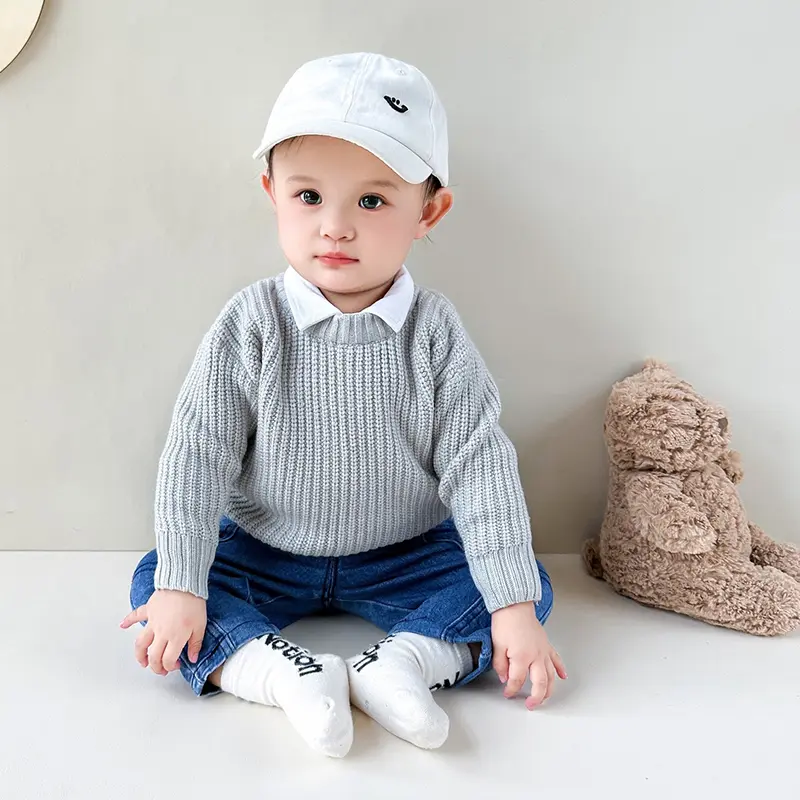 0-6Yrs Children Boy Girl Knit Sweater Winter Kids Clothes Causal Solid Color Long Sleeve Pullover Tops Toddler Sweater Knitting