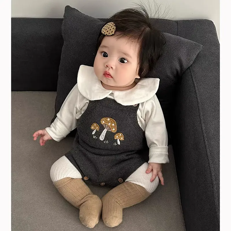 New Autumn Infant Romper Baby Girls Knitted Jumpsuit+Hat Sleeveless Embroidery Toddler Baby Girl Knitting Romper Baby Clothing