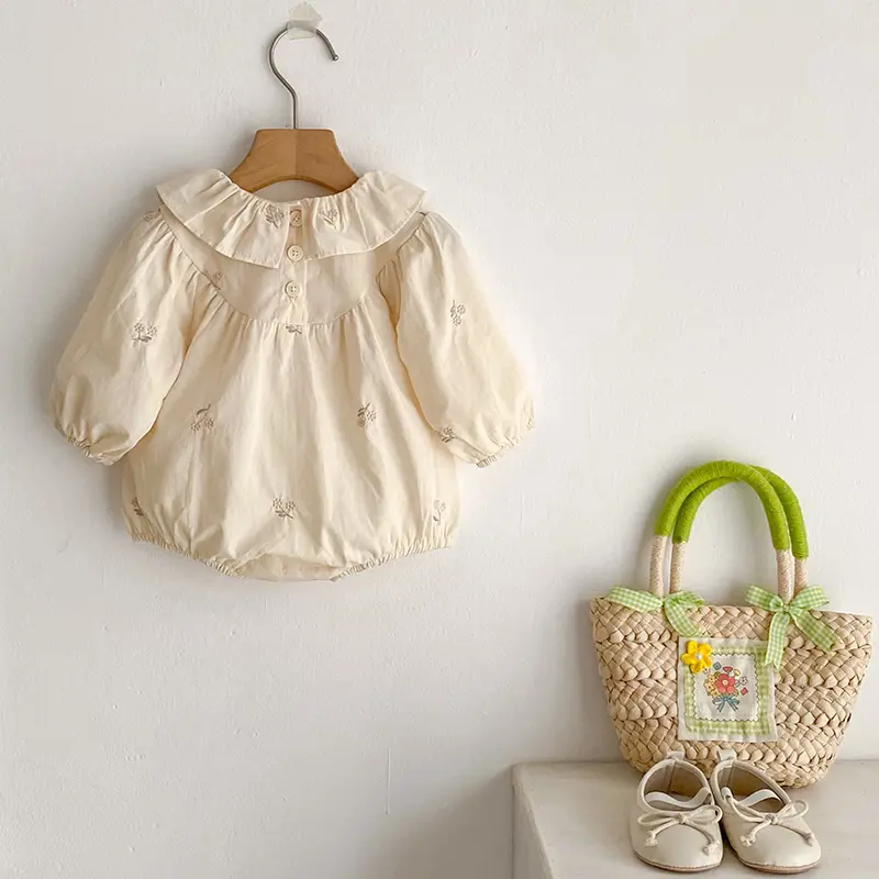 0-2Yrs Girls Romper Newborn Clothes Princess New Baby Girl Autumn Clothes Embroidered Lapel Lace Long Sleeve Baby Thin Jumpsuit