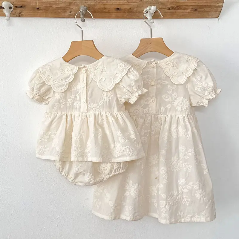 Summer Sisters Outfits Girl Infant Puff Sleeve Rompers Newborn Baby Embroider Cotton1-6Yrs Fashion Princess Dress Kids Clothes