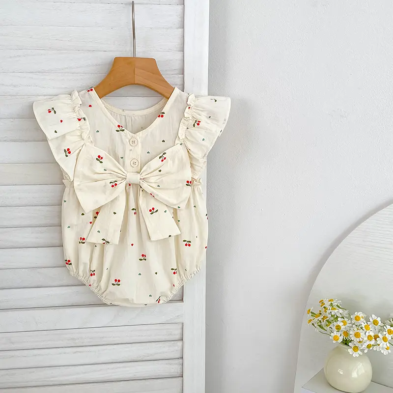 0-6Y Sister Dress Summer New Baby Girls Dress Baby Romper Sweet Princess Dress Cherry Print A-Line Dress Bow Flower Sweet Dress