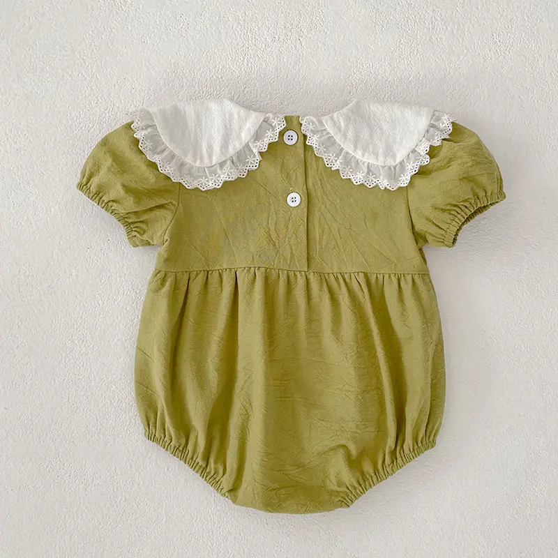 Summer Baby Girl Clothes Newborn Romper Embroidery Lace Peter Pan Collar Floral Cotton Short Sleeve Baby Bodysuit 0-24 Months