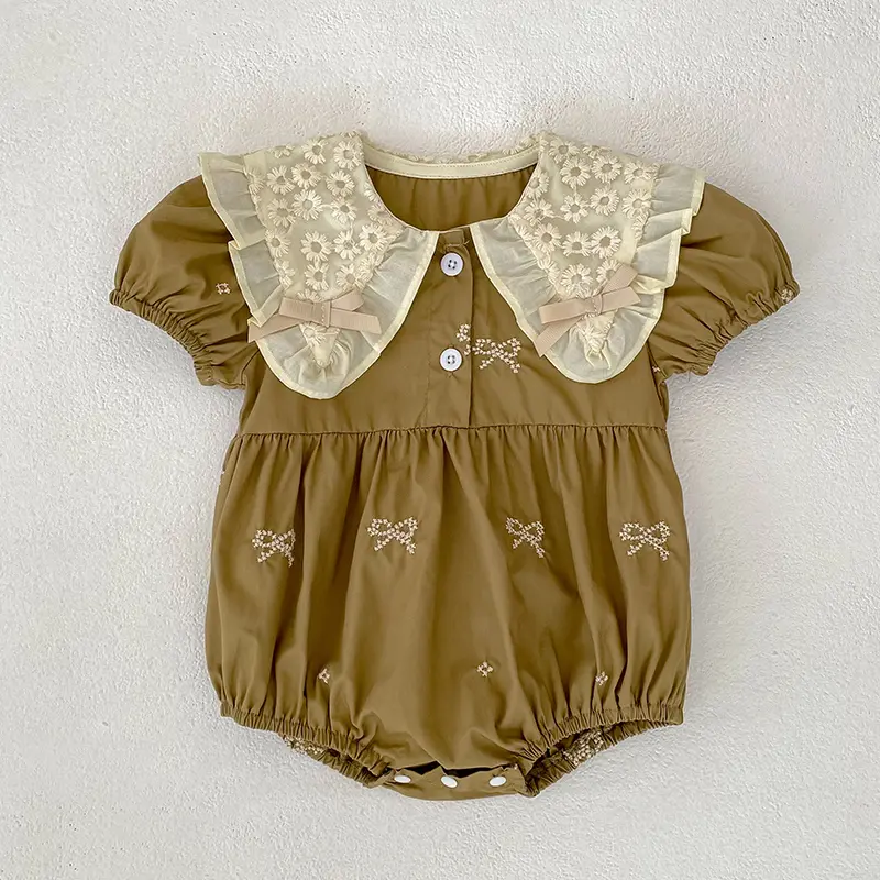 Baby Girl Clothes Summer Newborn Romper Embroidered Bow Lapel Baby Girl's One Piece Clothes Climbing Clothes Newborn Clothes