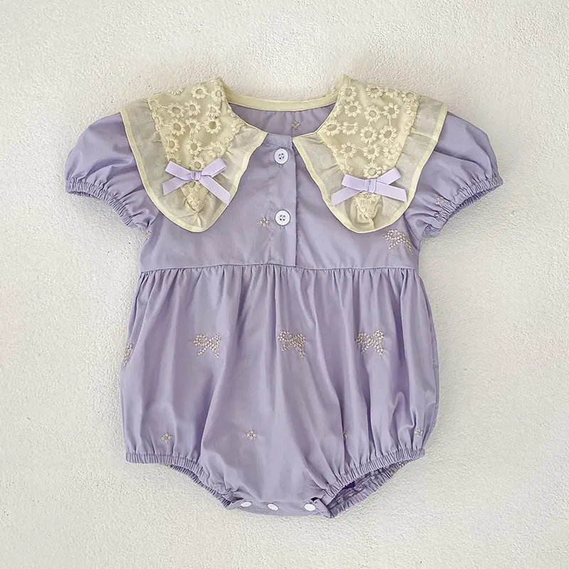 Baby Girl Clothes Summer Newborn Romper Embroidered Bow Lapel Baby Girl's One Piece Clothes Climbing Clothes Newborn Clothes