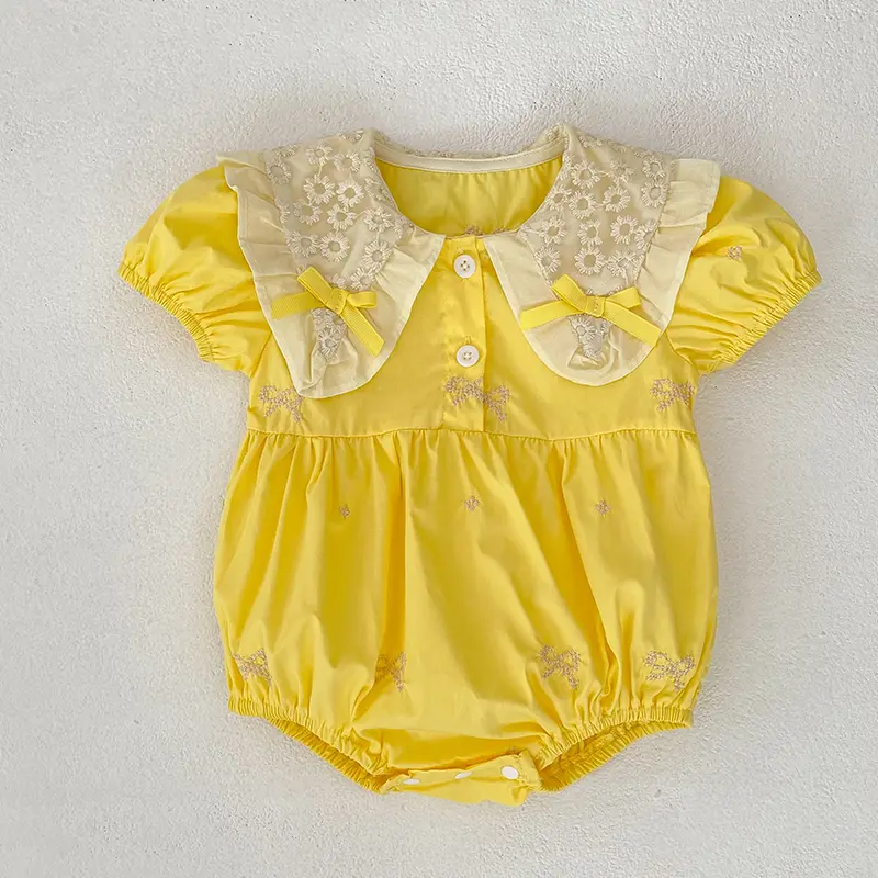 Baby Girl Clothes Summer Newborn Romper Embroidered Bow Lapel Baby Girl's One Piece Clothes Climbing Clothes Newborn Clothes