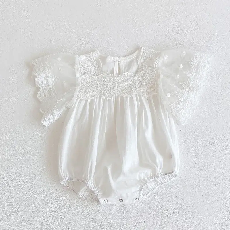 2025 New Girl Romper Summer Children Clothes Climbing Suit Embroidered Princess Cotton Lace Splicing Newborn Baby Girl Romper