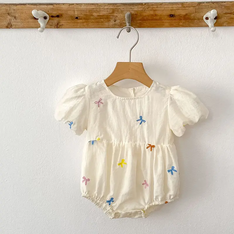 Summer Baby Girls Clothes 0-24M Newborn Embroidered Bow Romper Lace Bodysuit Doll Collar Jumpsuit Outfit Girls Climbing Clothes