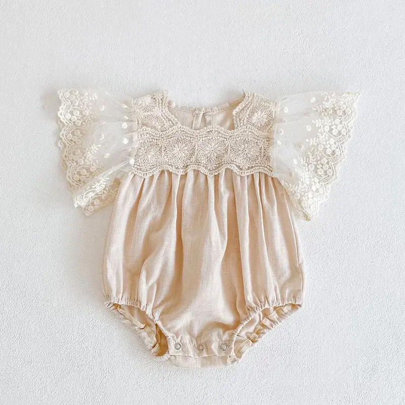2025 New Girl Romper Summer Children Clothes Climbing Suit Embroidered Princess Cotton Lace Splicing Newborn Baby Girl Romper