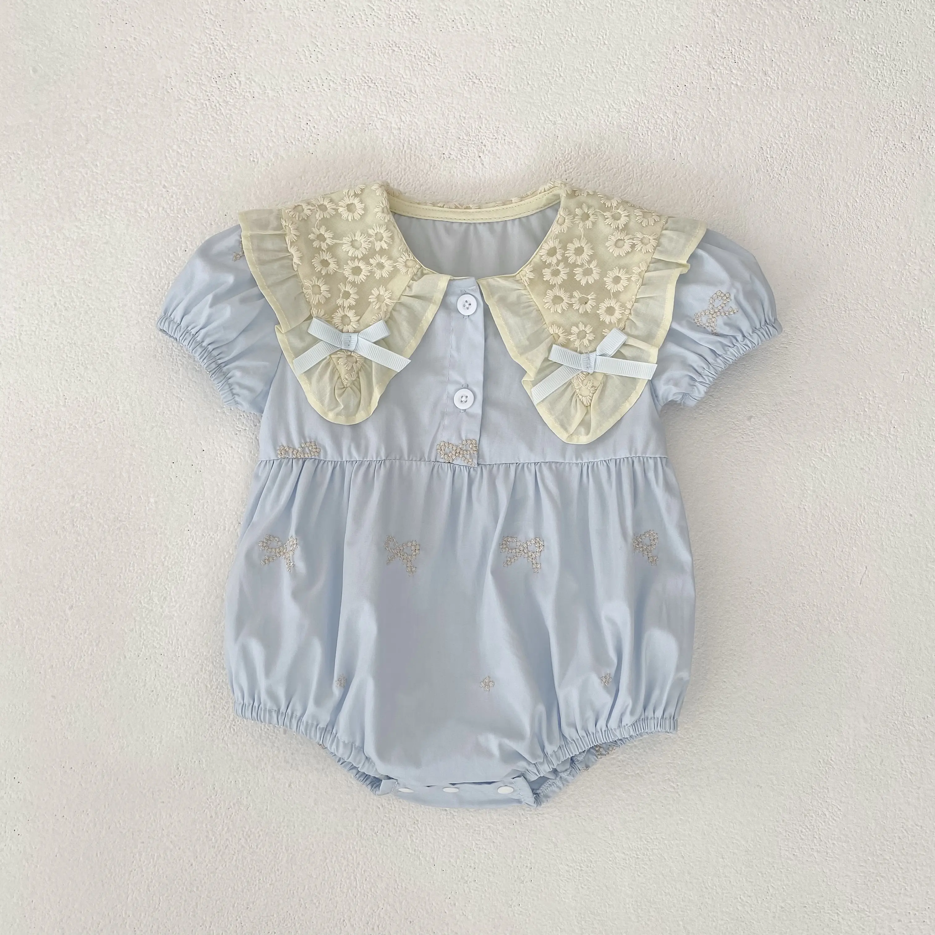 Baby Girl Clothes Summer Newborn Romper Embroidered Bow Lapel Baby Girl's One Piece Clothes Climbing Clothes Newborn Clothes