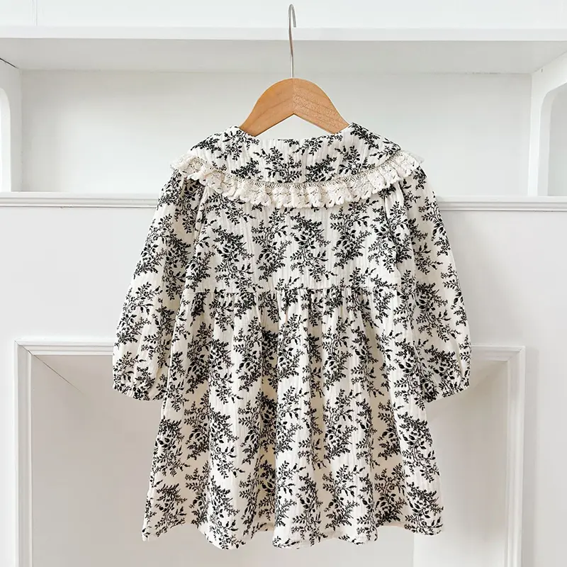 2025 Spring Floral Baby Girls Dress Long Sleeve Kids Lace Dress Cotton Princess Dress Toddler Girls Clothing 1-7Yrs Kids Dresses