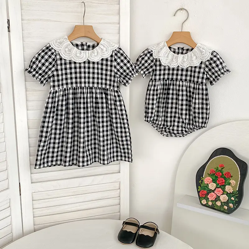 0-6Y Sister Clothes Dress Summer Newborn Baby Girls Sister Grid Dress Toddler Jumpsuit Baby Clothes Infant Girls Children Dress