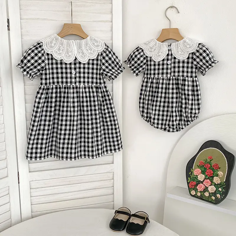0-6Y Sister Clothes Dress Summer Newborn Baby Girls Sister Grid Dress Toddler Jumpsuit Baby Clothes Infant Girls Children Dress