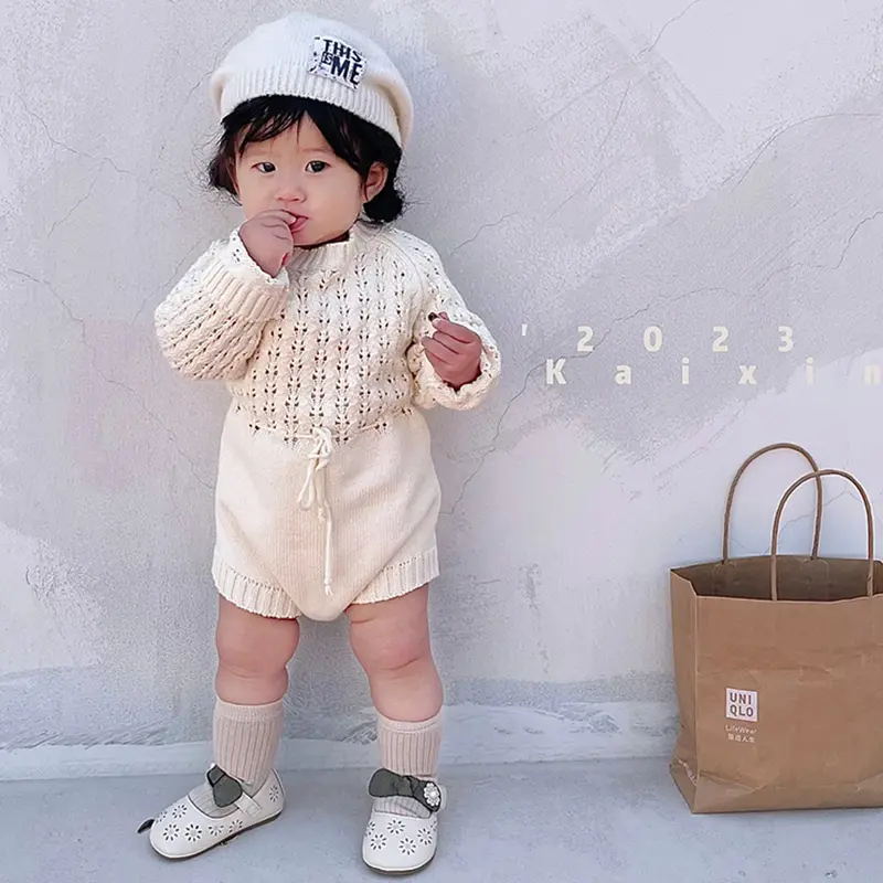 Newborn Infant Baby Girls Knitted Clothes Heart Long Sleeve Jumpsuit Outfit Autumn Winter Wool Knitted Sweater Romper Clothing