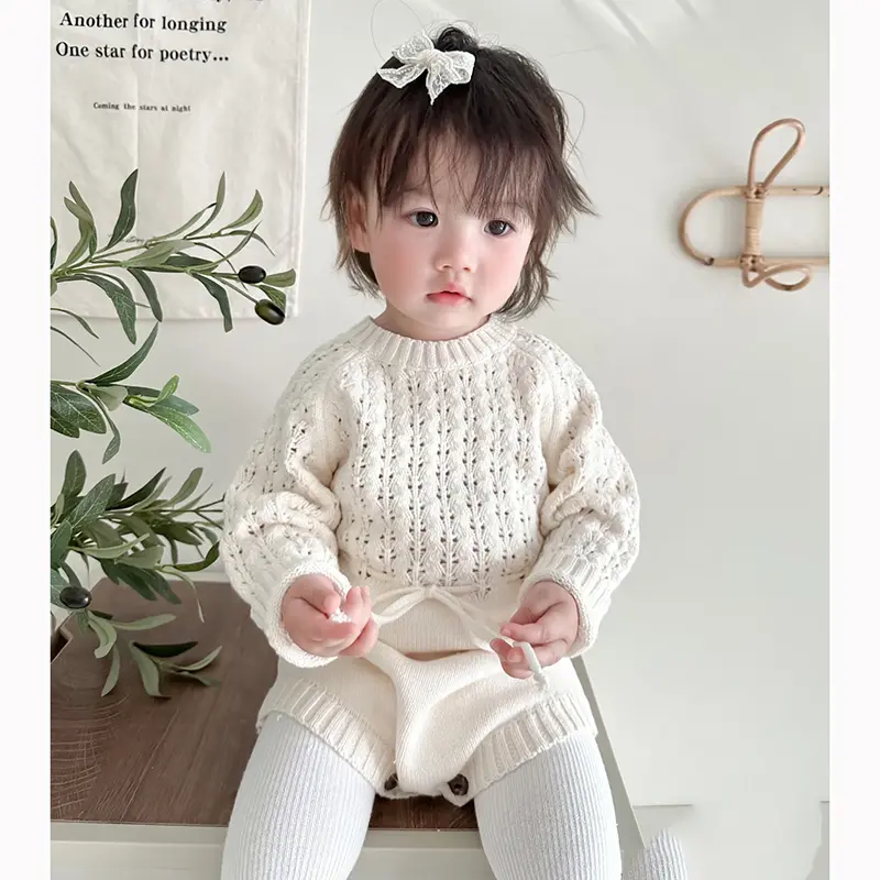 Newborn Infant Baby Girls Knitted Clothes Heart Long Sleeve Jumpsuit Outfit Autumn Winter Wool Knitted Sweater Romper Clothing