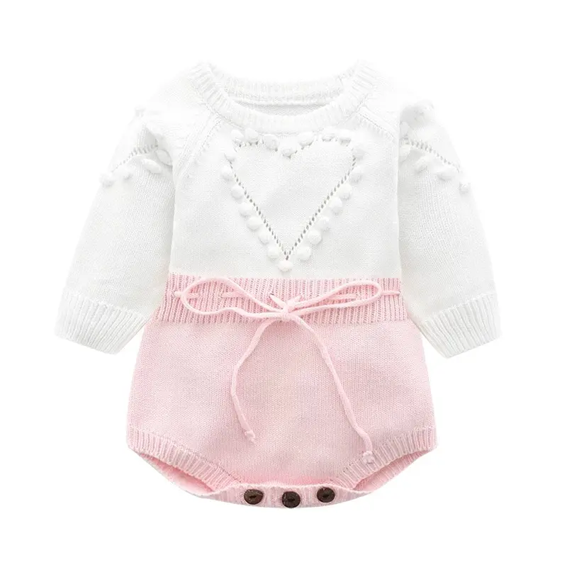 Autumn Lovely Heart Jumpsuit Infant Baby Girl Knitted Clothes Love Romper Bodysuit Outfit Spring Cotton Knitted Sweater Bodysuit