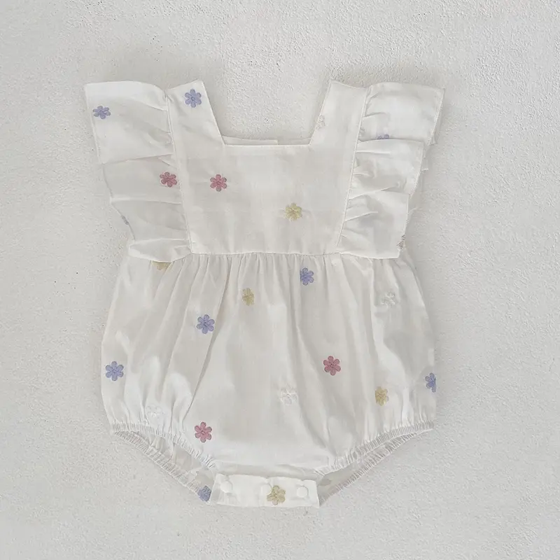 Summer Baby Girl Clothes Newborn Romper Embroidered Flowers Cotton Flying Sleeves Baby Bodysuit 0-24 Months Newborn Jumpsuit